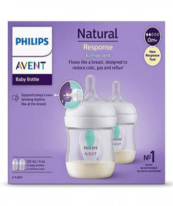 شیشه شیر 125 میل سوپاپدار طلقی 2 عددی Air free Natural Response اونت AVENT